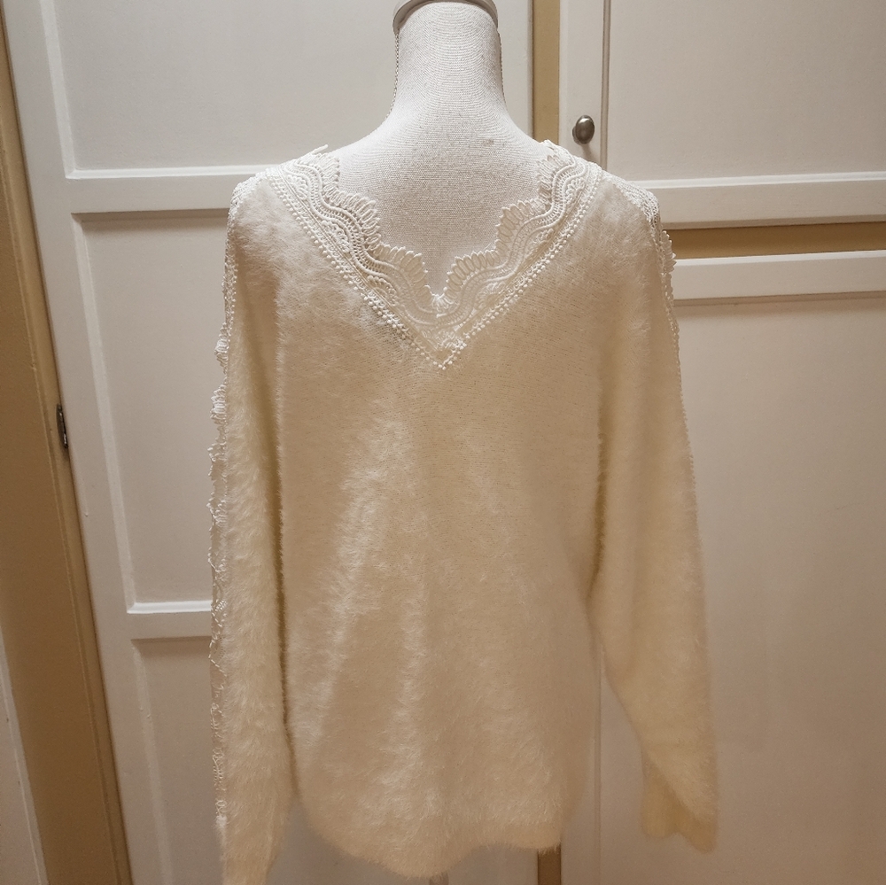 Sweet Lovely by Jen Elegant White Lace-Trimmed Sweater - Picture 6 of 9